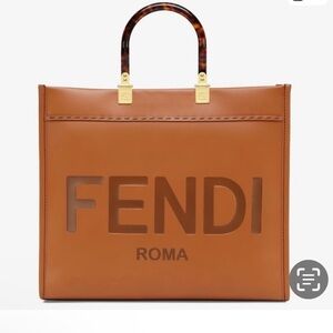 Fendi Sunshine Shopper Tote Brown Leather Tortoise Handles -  Like New